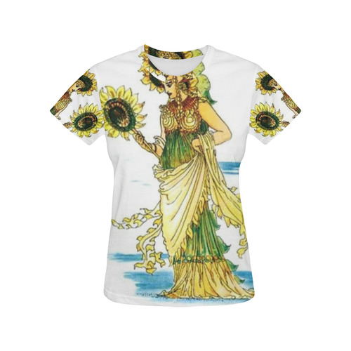 Vintage Sunflower Lady Goddess All Over Print T-Shirt for Women (USA Size) (Model T40)