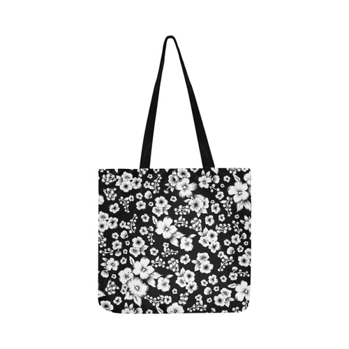 Fine Flowers Pattern Solid Black White Reusable Shopping Bag Model 1660 (Two sides)