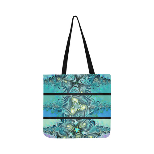 Triptychon Fractal Swirls - Cyan Black Reusable Shopping Bag Model 1660 (Two sides)