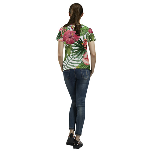 Beautiful Tropical Flowers Nature All Over Print T-Shirt for Women (USA Size) (Model T40)
