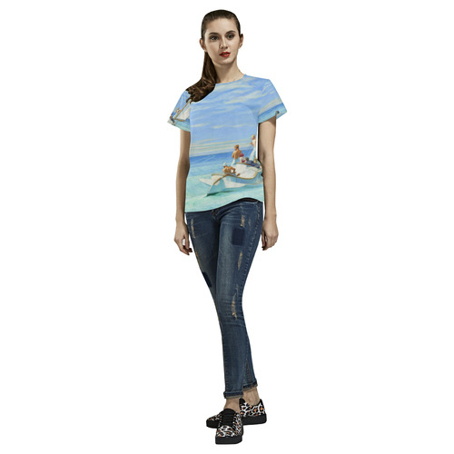Edward Hopper Ground Swell Sail Boat Ocean All Over Print T-Shirt for Women (USA Size) (Model T40)