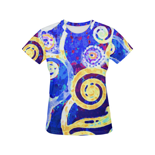 Blue Gold Modern Abstract Tree All Over Print T-Shirt for Women (USA Size) (Model T40)