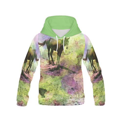 watercolor horses 2 by Martina Webster All Over Print Hoodie for Women (USA Size) (Model H13)