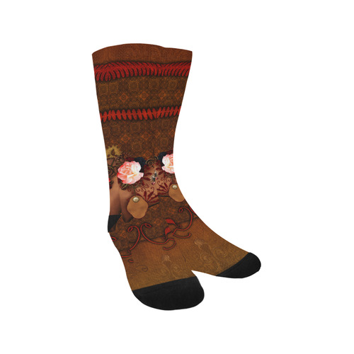 Steampunk heart with roses, valentines Trouser Socks