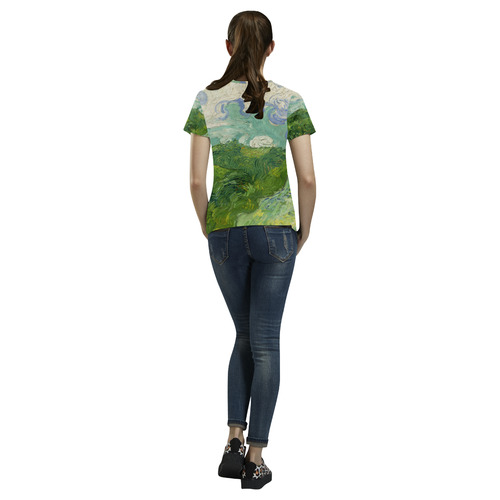 Van Gogh Green Wheat Fields All Over Print T-Shirt for Women (USA Size) (Model T40)