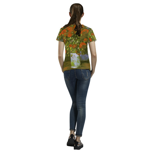 Van Gogh Vase With Red Poppies All Over Print T-Shirt for Women (USA Size) (Model T40)