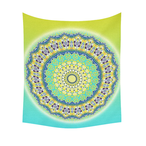 Power Mandala - Blue Green Yellow Lilac Cotton Linen Wall Tapestry 51"x 60"