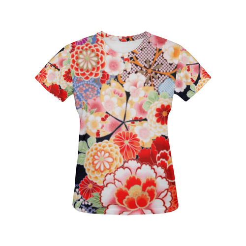 Beautiful Floral Japanese Kimono Pattern All Over Print T-Shirt for Women (USA Size) (Model T40)