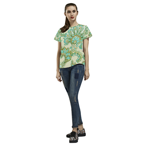 Paisley Beautiful Vintage Aqua Gold All Over Print T-Shirt for Women (USA Size) (Model T40)