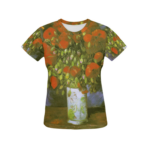 Van Gogh Vase With Red Poppies All Over Print T-Shirt for Women (USA Size) (Model T40)