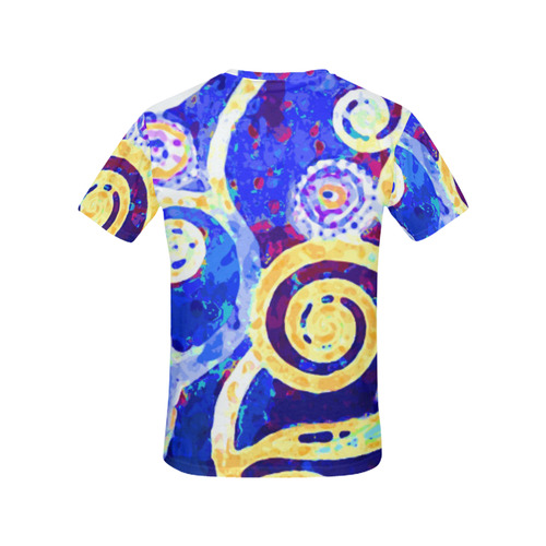 Blue Gold Modern Abstract Tree All Over Print T-Shirt for Women (USA Size) (Model T40)