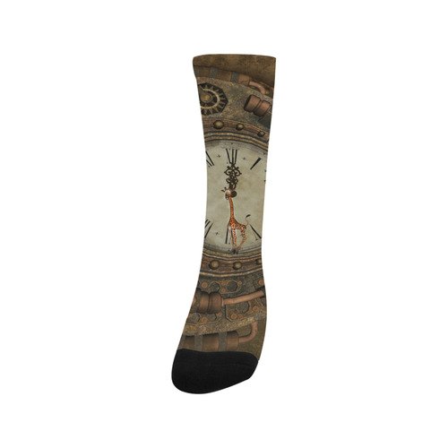 Steampunk clock, cute giraffe Trouser Socks