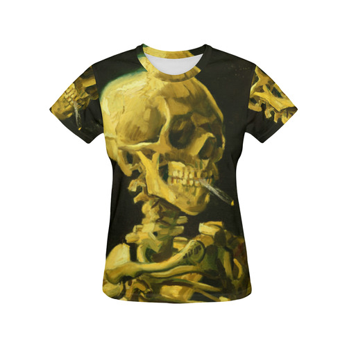 Van Gogh Skull With Burning Cigarette All Over Print T-Shirt for Women (USA Size) (Model T40)