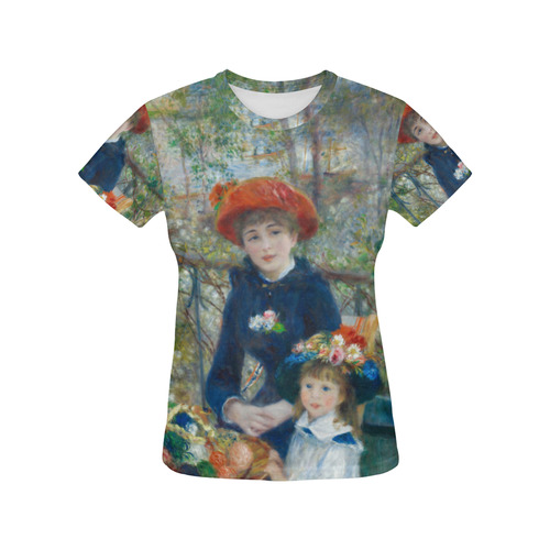 Renoir Two Sisters On Terrace Floral Fine Art All Over Print T-Shirt for Women (USA Size) (Model T40)