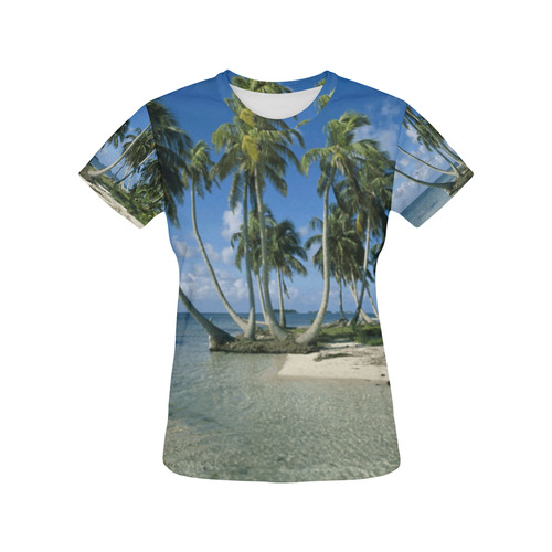 Palm Trees Tropical Beach All Over Print T-Shirt for Women (USA Size) (Model T40)