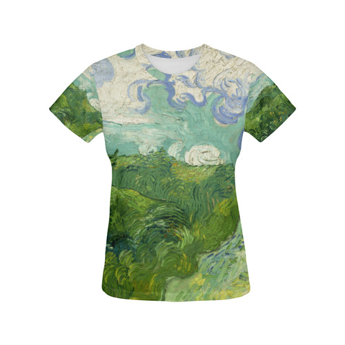 Van Gogh Green Wheat Fields All Over Print T-Shirt for Women (USA Size) (Model T40)