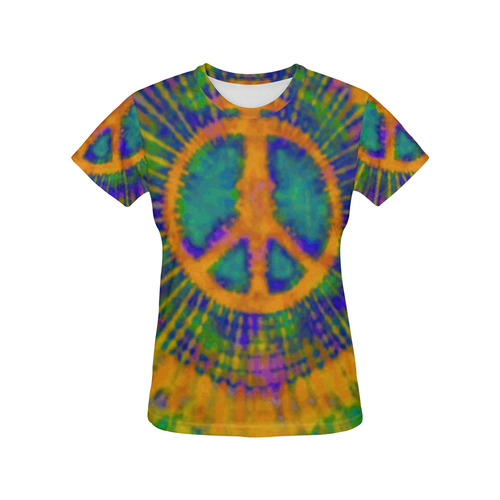 Psychedelic Trippy Peace Sign Tie Dye All Over Print T-Shirt for Women (USA Size) (Model T40)