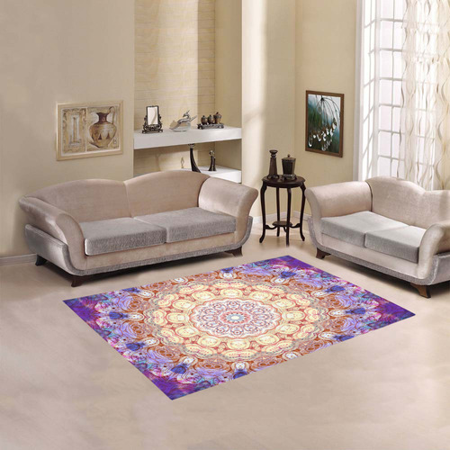 Watercolor Mandala Grunge - Magenta Blue Yellow Area Rug 5'3''x4'