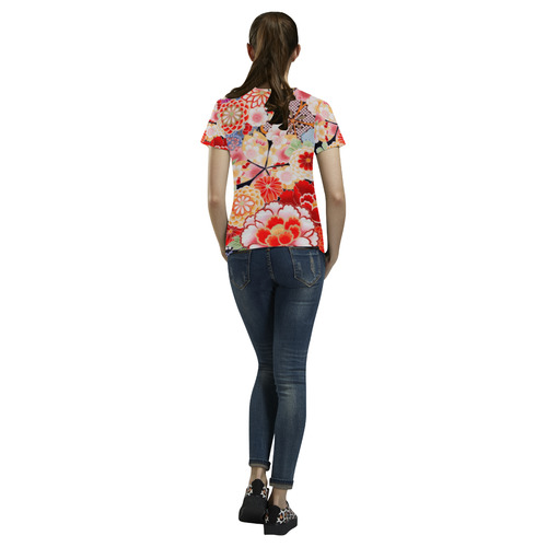 Beautiful Floral Japanese Kimono Pattern All Over Print T-Shirt for Women (USA Size) (Model T40)