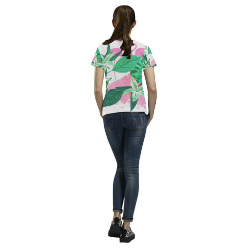 Pink Flamingos Floral Background All Over Print T-Shirt for Women (USA Size) (Model T40)