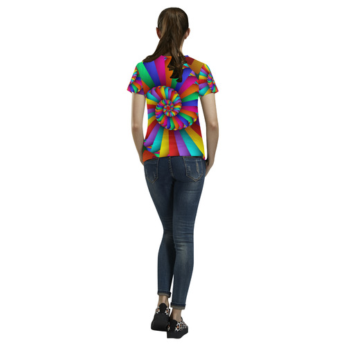 Rainbow Spiral Cool Colorful Abstract Fractal All Over Print T-Shirt for Women (USA Size) (Model T40)