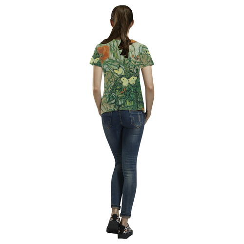 Van Gogh Poppies And Butterflies All Over Print T-Shirt for Women (USA Size) (Model T40)