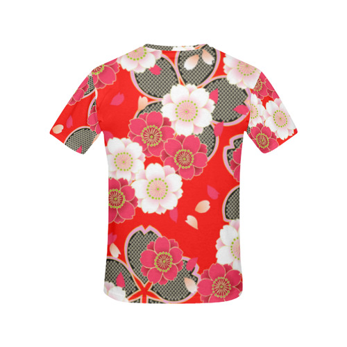 Red White Japanese Kimono Pattern All Over Print T-Shirt for Women (USA Size) (Model T40)