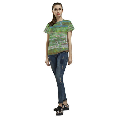 Monet Japanese Bridge Water Lily Pond All Over Print T-Shirt for Women (USA Size) (Model T40)