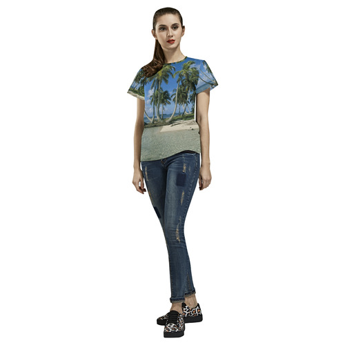 Palm Trees Tropical Beach All Over Print T-Shirt for Women (USA Size) (Model T40)