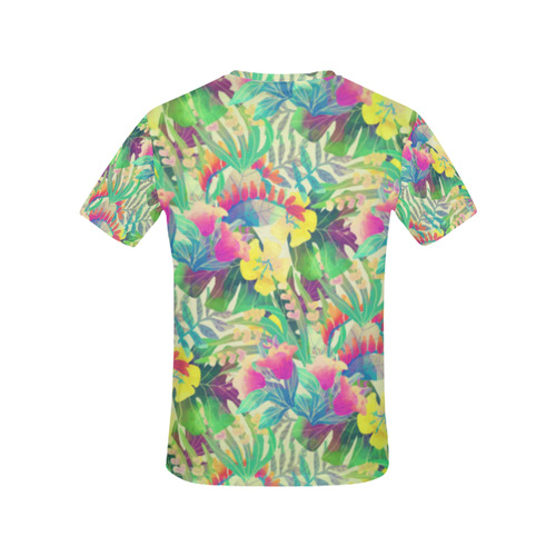 Beautiful Tropical Flowers Watercolor Pattern All Over Print T-Shirt for Women (USA Size) (Model T40)