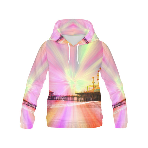 Pink Explosion Santa Monica Pier All Over Print Hoodie for Women (USA Size) (Model H13)
