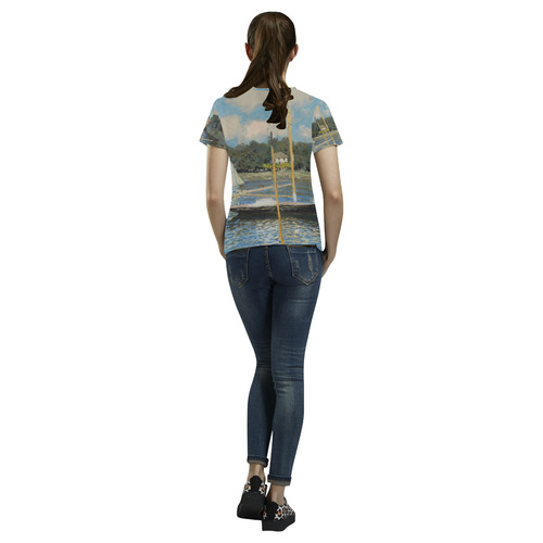 Claude Monet Bridge at Argenteuil All Over Print T-Shirt for Women (USA Size) (Model T40)