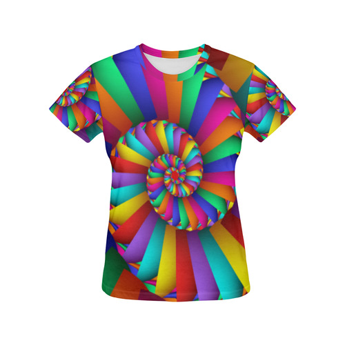 Rainbow Spiral Cool Colorful Abstract Fractal All Over Print T-Shirt for Women (USA Size) (Model T40)