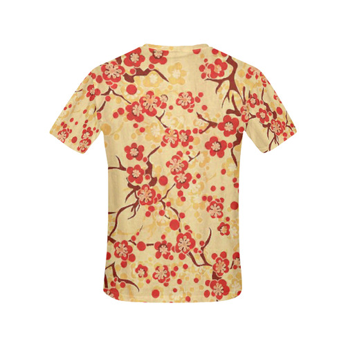 Red Sakura Vintage Japanese Floral All Over Print T-Shirt for Women (USA Size) (Model T40)