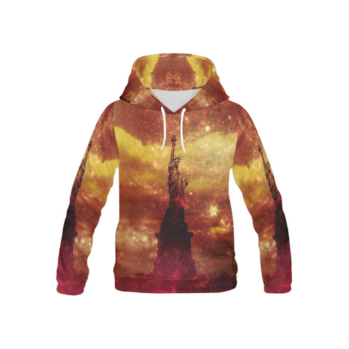 Lady Liberty Yellow Red Stars All Over Print Hoodie for Kid (USA Size) (Model H13)