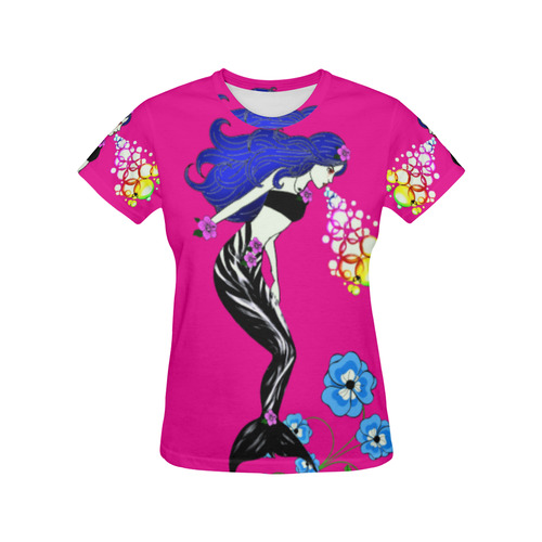 Evil Erica Mermaid Pink All Over Print T-Shirt for Women (USA Size) (Model T40)