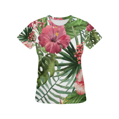 Beautiful Tropical Flowers Nature All Over Print T-Shirt for Women (USA Size) (Model T40)