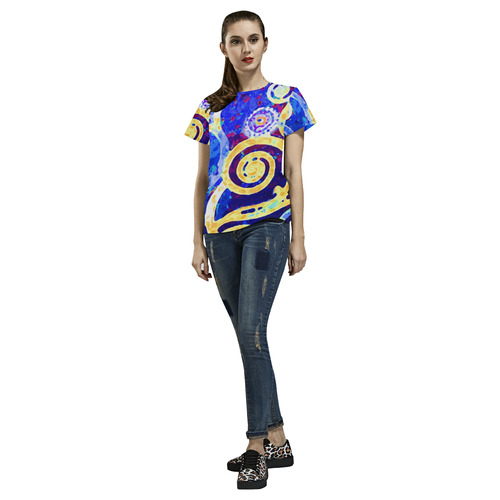 Blue Gold Modern Abstract Tree All Over Print T-Shirt for Women (USA Size) (Model T40)