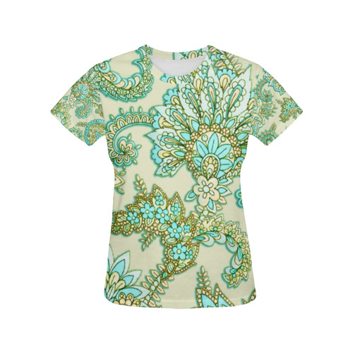 Paisley Beautiful Vintage Aqua Gold All Over Print T-Shirt for Women (USA Size) (Model T40)