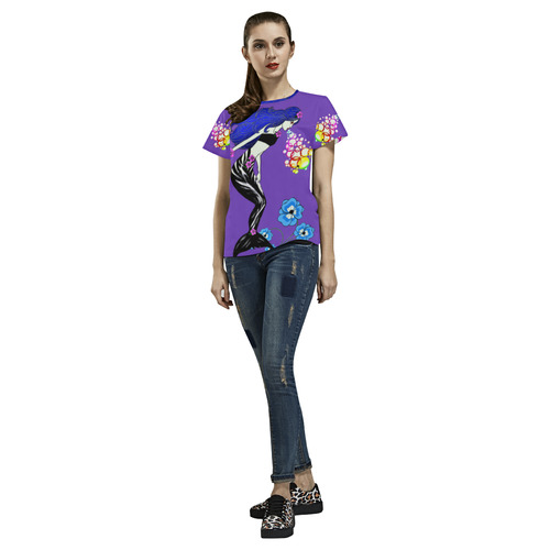 Evil Erica Mermaid Purple All Over Print T-Shirt for Women (USA Size) (Model T40)
