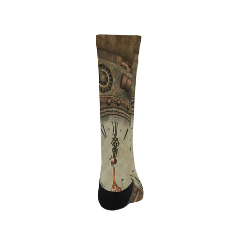 Steampunk clock, cute giraffe Trouser Socks