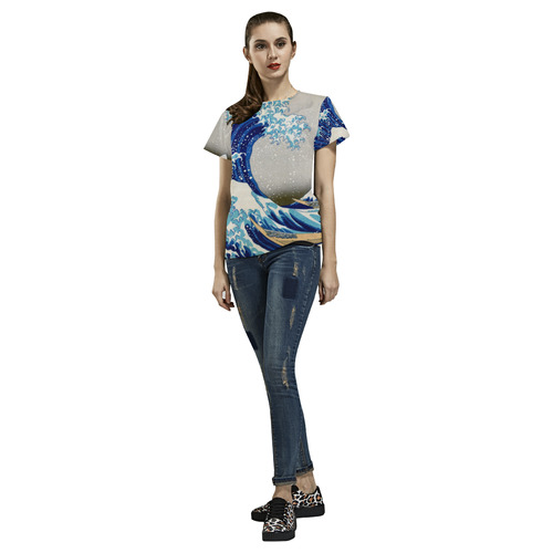 Great Wave Off Kanagawa Nature Art All Over Print T-Shirt for Women (USA Size) (Model T40)