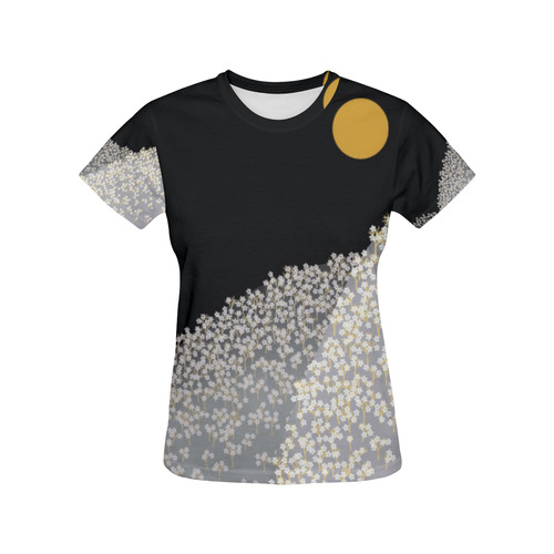 Flower Mountain Vintage Japanese Moon All Over Print T-Shirt for Women (USA Size) (Model T40)