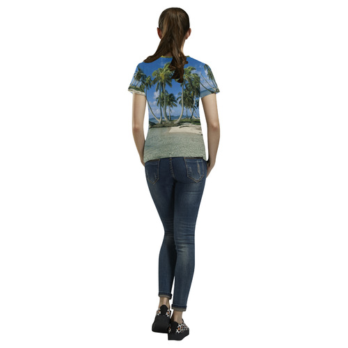 Palm Trees Tropical Beach All Over Print T-Shirt for Women (USA Size) (Model T40)