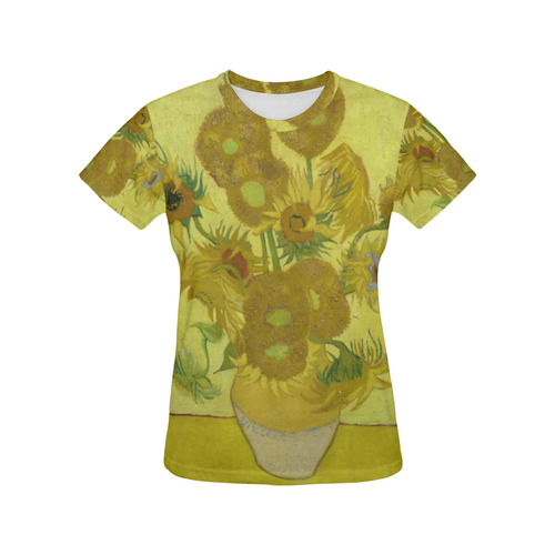 Van Gogh Sunflowers Floral Fine Art All Over Print T-Shirt for Women (USA Size) (Model T40)