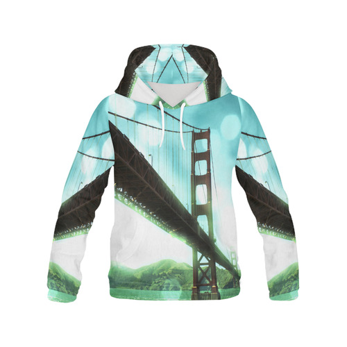 Green Bokeh Golden Gate Bridge All Over Print Hoodie for Women (USA Size) (Model H13)