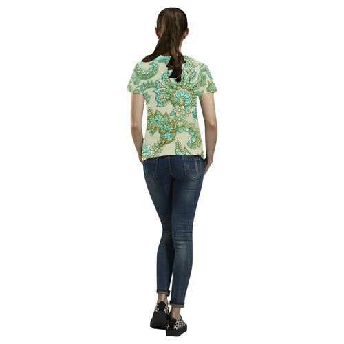 Paisley Beautiful Vintage Aqua Gold All Over Print T-Shirt for Women (USA Size) (Model T40)