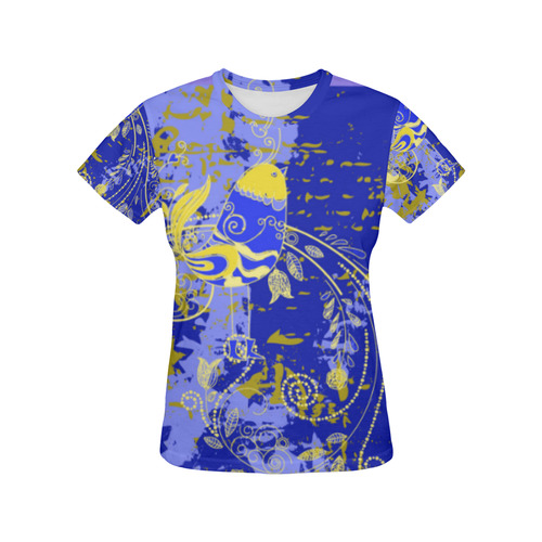 Cute Little Blue Bird Floral Grunge