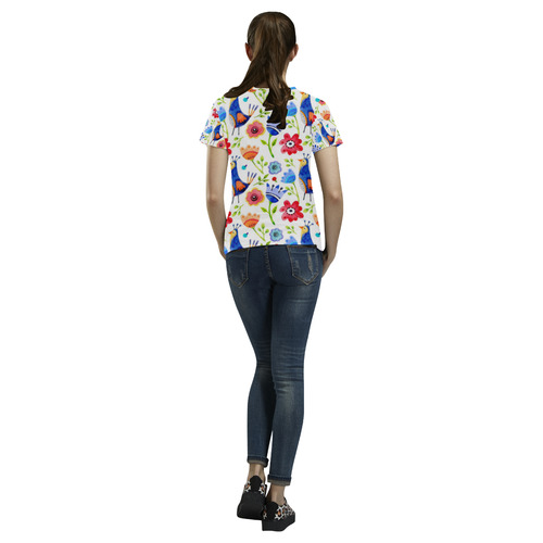 Cute Birds And Flowers Floral All Over Print T-Shirt for Women (USA Size) (Model T40)