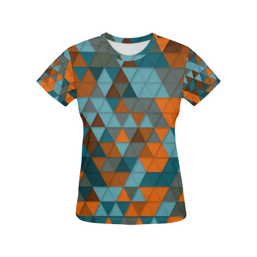 Red Teal Abstract Geometric Triangles All Over Print T-Shirt for Women (USA Size) (Model T40)